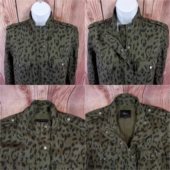 Rails Womens XS Collins Green Leopard Utility Military Jacket Linen Blend Safari - Picture 6 of 16